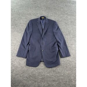 Hickey Freeman Suit Jacket 42 R Blue Wool Striped Premium Loro Piana USA Bespoke